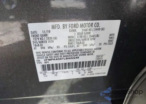 2020 Ford Edge Se z USA, uszkodzony, nr VIN 2FMPK4G97LBA02248